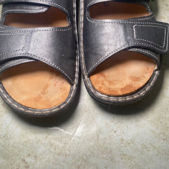 Finn Comfort Womens Black Leather Slide Sandals Size 38 Indie Boho Cottagecore - Picture 9 of 9